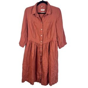 MALVIN Hamburg Germany Size L US 10 100% Linen Button Front Dress (N585)